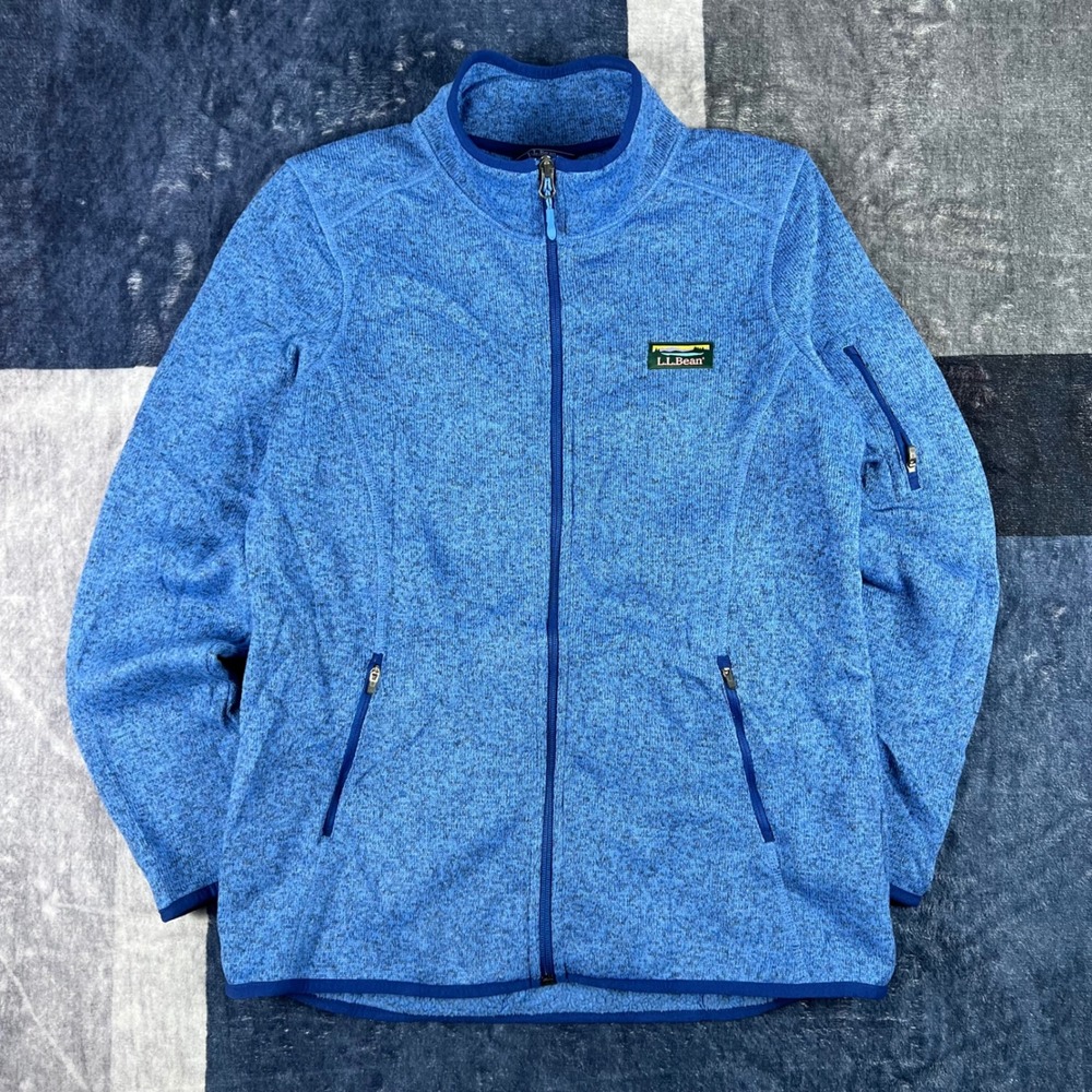 LL Bean Sweater Fleece Full Zip Jacket Blue Marl Womens Large 504888 Regular